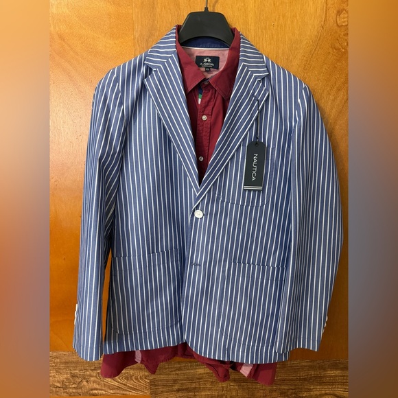 Nautica Navy and White Striped Blazer